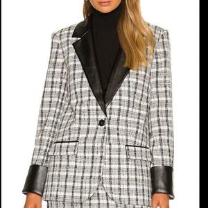 NWOT L’Academie Priscilla Tweed & Leather Blazer